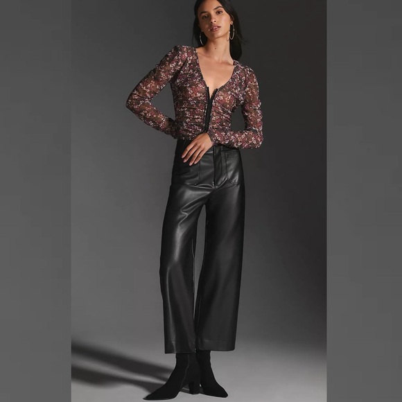 ANTHROPOLOGIE The Colette Cropped Wide-Leg Faux Leather Pants by Maeve - Picture 1 of 11